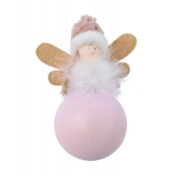 Χριστουγεννιάτικη Γυάλινη Μπάλα Ροζ με Άγγελο - Φτερά (8cm)